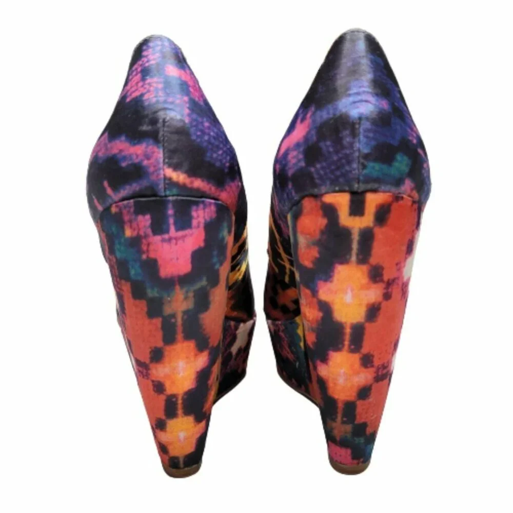 Aldo Hellendoorn Multi Color Tribal Aztec Platform Wedge Heel Shoes Size 6.5